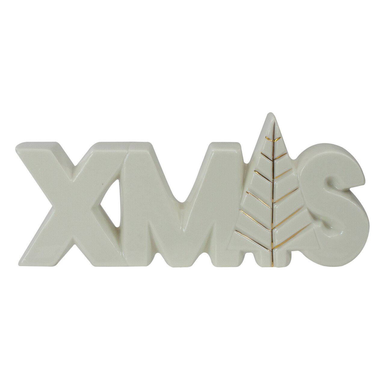Northlight Lettered "XMAS" Tree Ceramic Christmas Sign - 8" - White and Gold